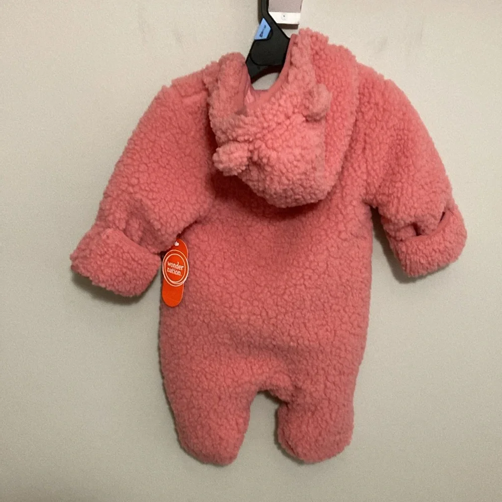 NWT Wonder Nation Baby Pink Teddy Fleece Pram with Hood, Size 3-6 months